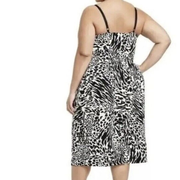 Women's Plus Size Animal Print Bustier Midi Dress - Sergio Hudson Black/Cream 4X - Picture 2 of 5